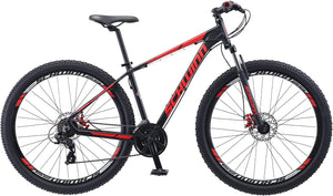 Schwinn Bonafide Men and Women Mountain Bike, Front Suspension, 24-Speed, 29-Inch Wheels, 17-Inch Aluminum Frame, Matte Black/Red