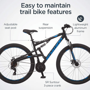 Schwinn S29 Mens and Womens Mountain Bike, 29-Inch Wheels, Aluminum Frame, Dual-Suspension, Mechanical Disc Brakes