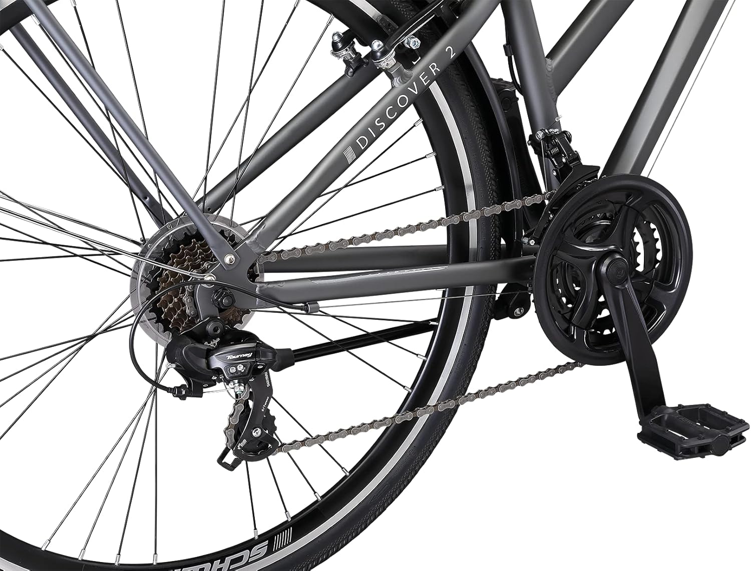 Schwinn Discover Adult Hybrid Bike for Men and Women, 700c Wheels, 21-Speeds, Step-Through or Step-Over Frame, Front and Rear Fenders, Rear Cargo Rack