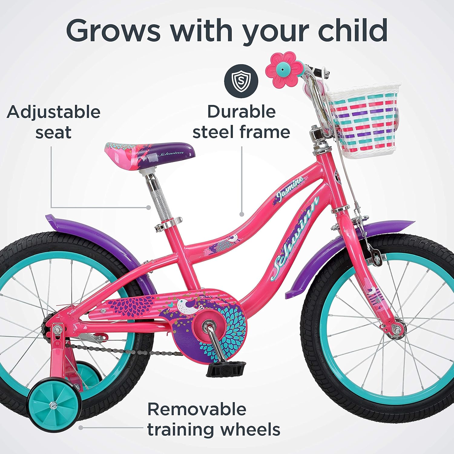 Schwinn Jasmine Kids Bike with Training Wheels, 16-Inch Wheels