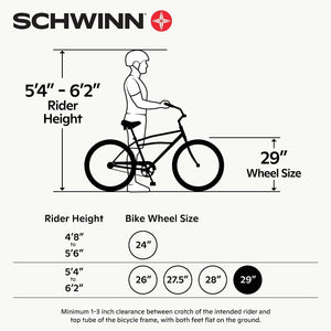 Schwinn Bonafide Men and Women Mountain Bike, Front Suspension, 24-Speed, 29-Inch Wheels, 17-Inch Aluminum Frame, Matte Black/Red