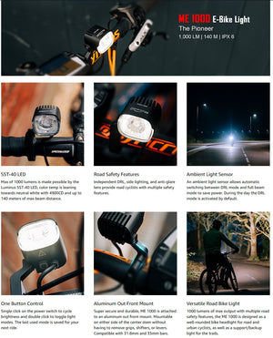 Magicshine E-Bike Headlight ME 1000, 1000 Lumens of Max Verified Output, DRL, Side Lighting, Auto Adapts to E-Bike Output 6-12V, Compatible with Shimano, Yamaha, Brose and Bosch
