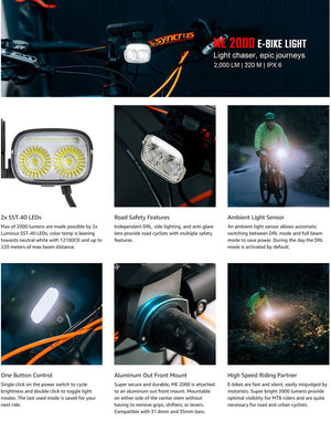 Magicshine E-Bike Headlight ME 2000, 2000 Lumens of Max Verified Output, DRL, Side Lighting, Auto Adapts to E-Bike Output 6-12V, Compatible with Shimano, Yamaha, Brose and Bosch