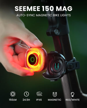 Magicshine SEEMEE 150 MAG Magnetic Rear Bike Lights,USB-C Rechargeable FTR LightSync Control Technology, IPX6 Waterproof Safety Rear Bicycle Lights, Best Bike Lights for Night Riding