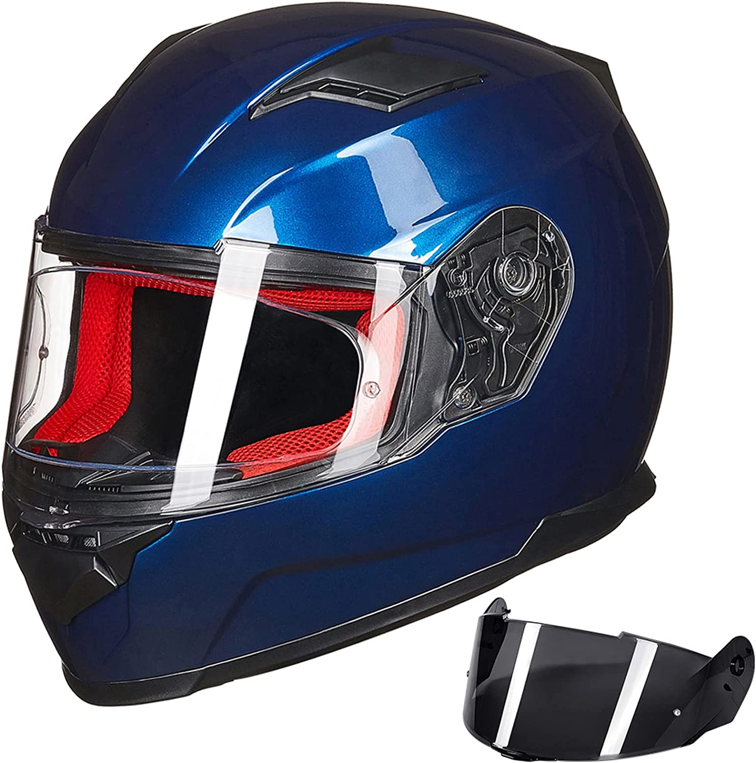 ILM Motorcycle Full Face Helmet for Adults Men Anti-Fog Pinlock Shield Street Bike Snowmobile Helmets DOT Model-817 (Blue,M)
