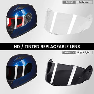 ILM Motorcycle Full Face Helmet for Adults Men Anti-Fog Pinlock Shield Street Bike Snowmobile Helmets DOT Model-817 (Blue,M)