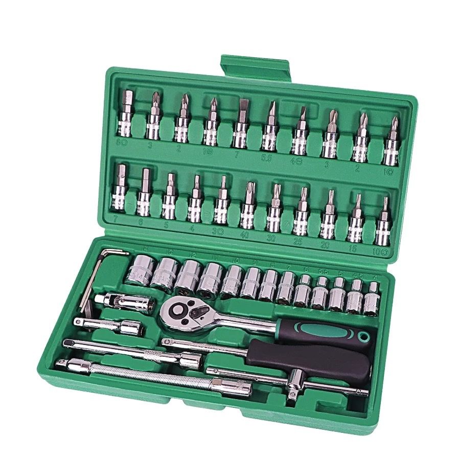 Car Repair Tool 46pcs 1/4-Inch Socket Set Car Repair Tool Ratchet Torque Wrench Combo