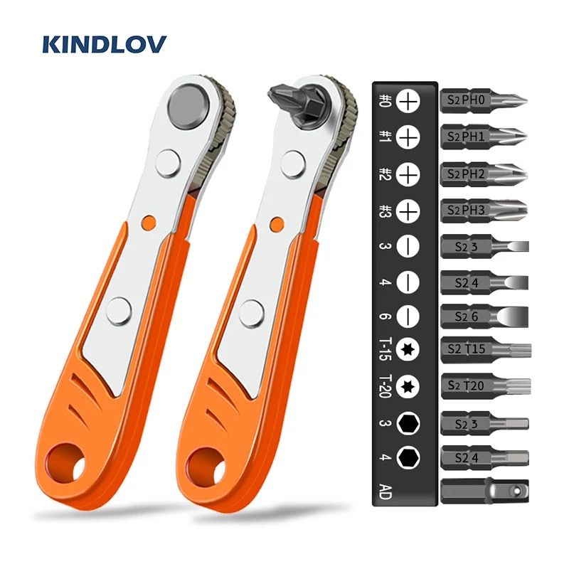KINDLOV Ratchet Wrench Magnetic Screwdriver Bit Set 1/4 Inch Drive Universal Spanner Adjustable Switch Key Set Repair Hand Tools