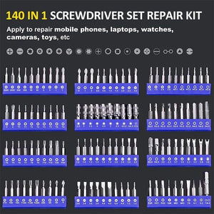 KINDLOV Precision Screwdriver Set 140 In 1 CR-V Screwdriver Bit Magnetic Torx Hex Screw Driver Bits Electronics Repair Tool Kit