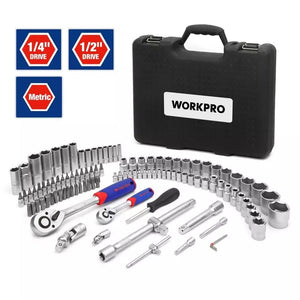 WORKPRO 108PC Tool Set for Car Repair Tools Mechanic Tool Set Matte Plating Socket Set Ratchet Spanners Wrench