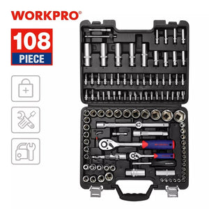 WORKPRO 108PC Tool Set for Car Repair Tools Mechanic Tool Set Matte Plating Socket Set Ratchet Spanners Wrench